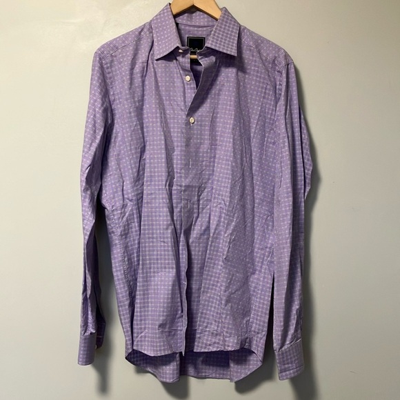 David Donahue Trim Purple Checkered Button Down Shirt - Picture 1 of 7